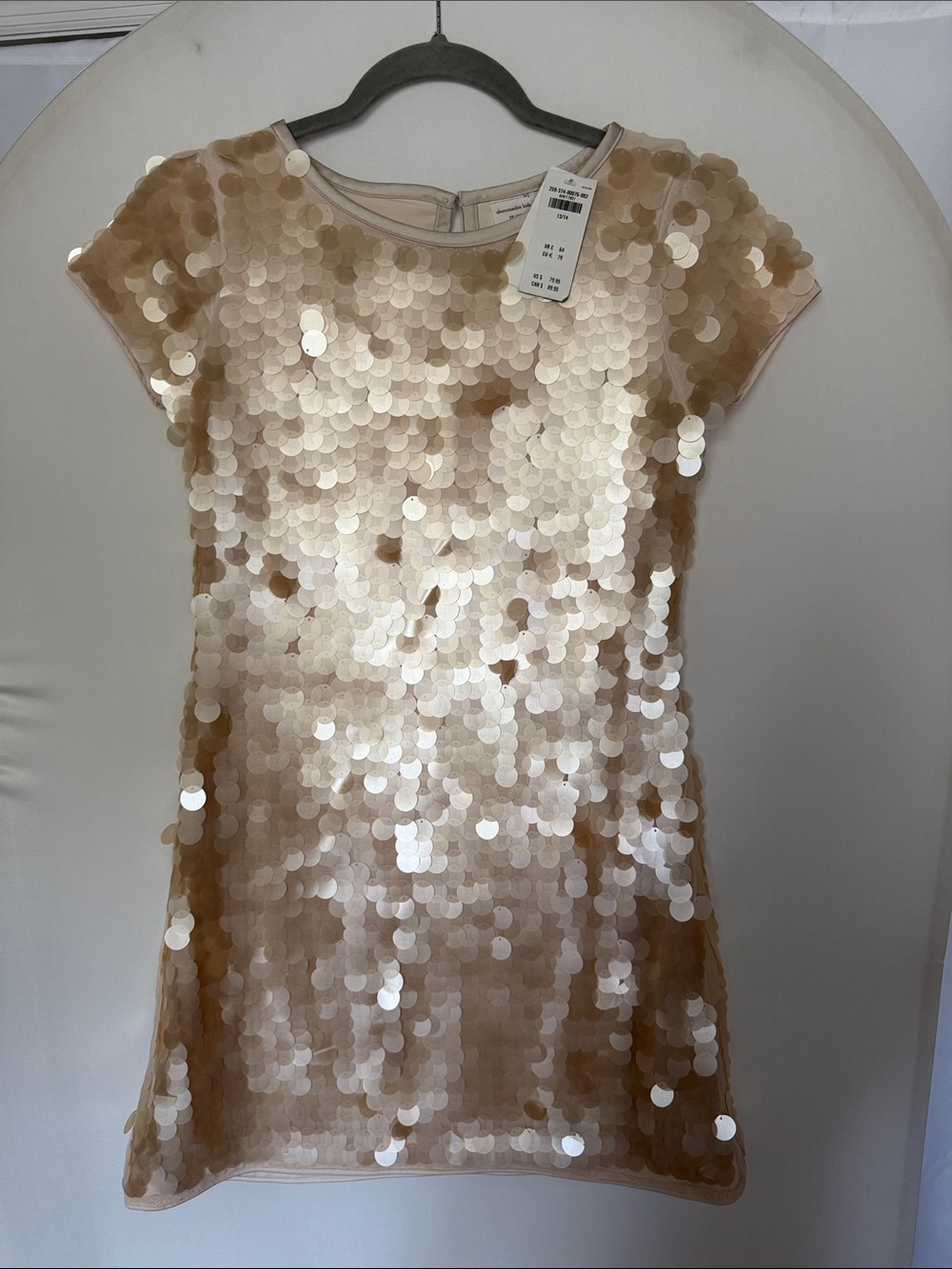 NWT Girls 13 14 abercrombie kids champagne Gold Sequin Shift Dress Holiday fancy